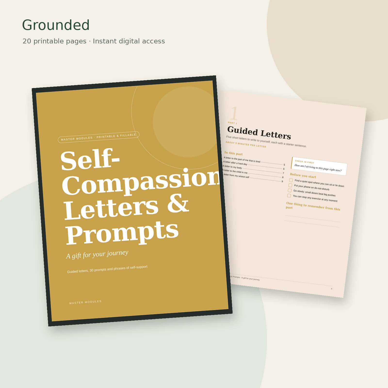 Self-compassion letters and prompts cover with a guided page