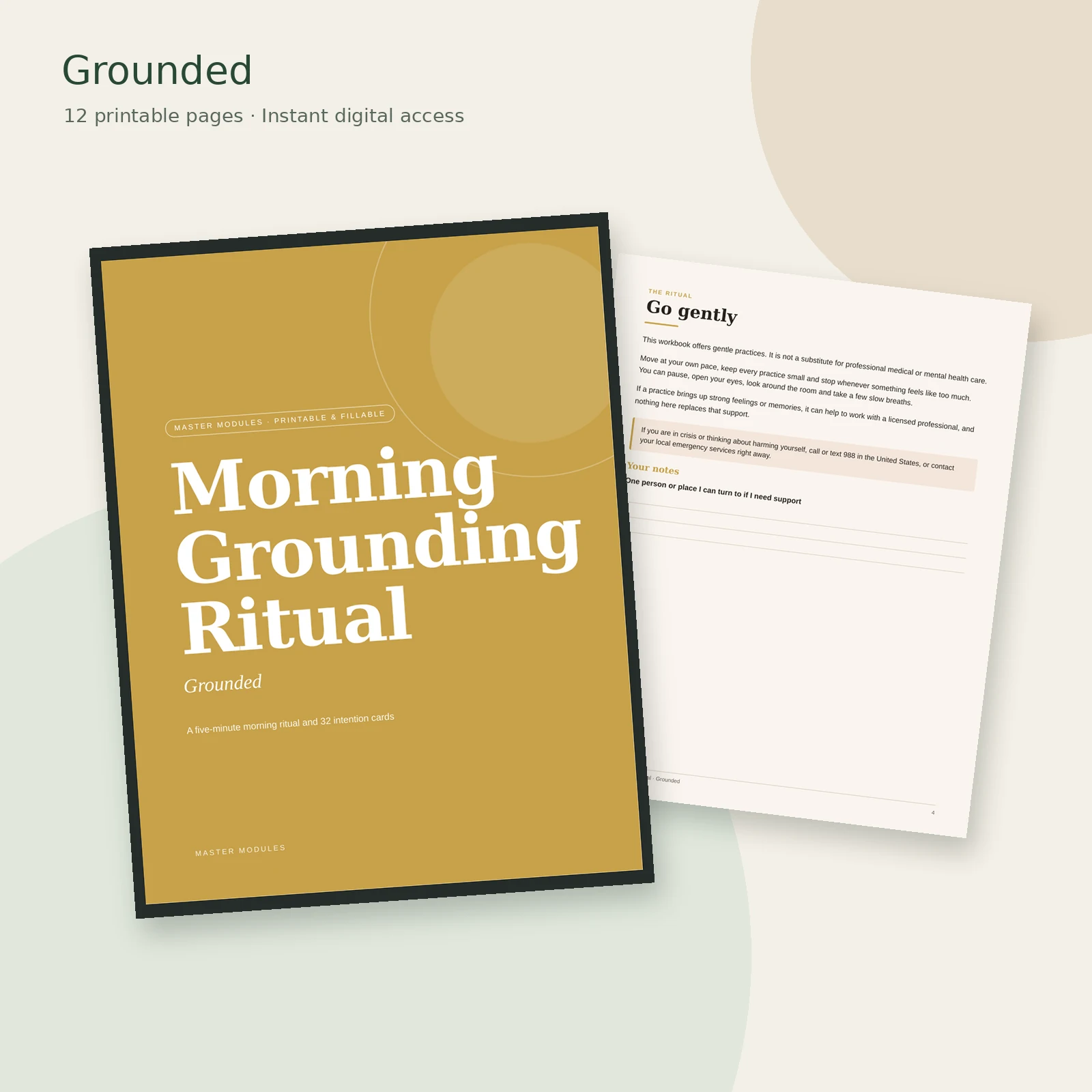 Morning Grounding Ritual printable cover with a sample page